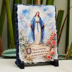 Quà tặng Công Giáo hình Chúa Giêsu và Đức Mẹ Maria vẽ màu nước in trên đá tự nhiên
