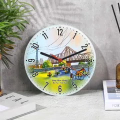 Đồng hồ decor để bàn hoặc treo tường bẳng thủy tinh tròn 20cm in tranh vẽ thắng cảnh quê hương Việt Nam
