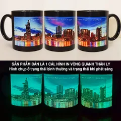 Ly cốc sứ in hình cảnh Sài Gòn ban đêm dạ quang phát sáng