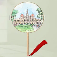 Quạt lụa thủ công cổ trang kiếm hiệp in tranh vẽ danh lam thắng cảnh Việt Nam