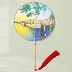 Quạt lụa thủ công cổ trang kiếm hiệp in tranh vẽ danh lam thắng cảnh Việt Nam