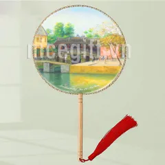 Quạt lụa thủ công cổ trang kiếm hiệp in tranh vẽ danh lam thắng cảnh Việt Nam
