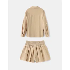 (Chính Hãng) Set bộ áo sơ mi,quần giả váy nữ du lịch,đi biển nữ chất linen hãng Ontre She In
