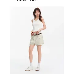 (Chính Hãng) Quần short đùi nữ kaki ống rộng hãng Semir