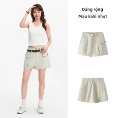 (Chính Hãng) Quần short đùi nữ kaki ống rộng hãng Semir