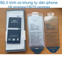 Kính Cường Lực GOR Full Màn Hình cho iPhone16 ProMax / 16 / 15 ProMax - Hộp 2 Miếng Có Khung Tự Dán.