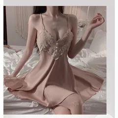 Váy Ngủ Lụa Sexy Phối Ren Hoa Đầm Thức 2 Dây Chéo Lưng Tặng Chip - N136 Hồng Nude