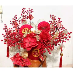 Hộp trụ nhung đỏ trang trí Tết