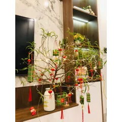 Combo 4 Liễn Bánh Chưng Bánh Tét Treo Cây Trang Trí Tết, Kèm Dây Treo Tiền Vàng May Mắn