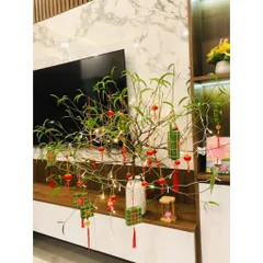 Combo 4 Liễn Bánh Chưng Bánh Tét Treo Cây Trang Trí Tết, Kèm Dây Treo Tiền Vàng May Mắn