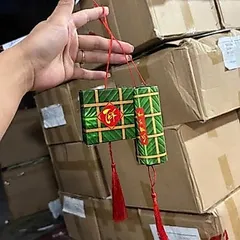 Combo 4 Liễn Bánh Chưng Bánh Tét Treo Cây Trang Trí Tết, Kèm Dây Treo Tiền Vàng May Mắn