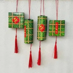 Combo 4 Liễn Bánh Chưng Bánh Tét Treo Cây Trang Trí Tết, Kèm Dây Treo Tiền Vàng May Mắn