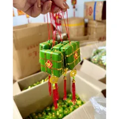 Combo 4 Liễn Bánh Chưng Bánh Tét Treo Cây Trang Trí Tết, Kèm Dây Treo Tiền Vàng May Mắn