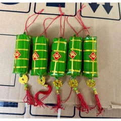 Combo 4 Liễn Bánh Chưng Bánh Tét Treo Cây Trang Trí Tết, Kèm Dây Treo Tiền Vàng May Mắn