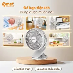 Quạt Kẹp Tích Điện Xoay 360° COMET CRF0705 - 5W - Kẹp Bàn, Kẹp Giường, Kẹp Xe Đẩy