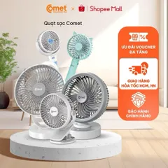 Quạt Kẹp Tích Điện Xoay 360° COMET CRF0705 - 5W - Kẹp Bàn, Kẹp Giường, Kẹp Xe Đẩy