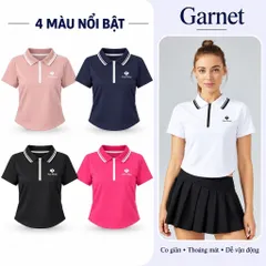 Áo Polo Nữ Garnet Ngắn Tay Cổ Bẻ Phối Viền Khóa Kéo Co Giãn Thoáng Mát Phong Cách Thể Thao