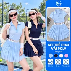 Bộ đồ thể thao nữ áo polo cổ bẻ tay ngắn chân váy xếp ly dáng xòe vải poly co giãn thoáng mát