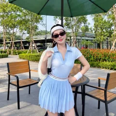 Bộ đồ thể thao nữ áo polo cổ bẻ tay ngắn chân váy xếp ly dáng xòe vải poly co giãn thoáng mát