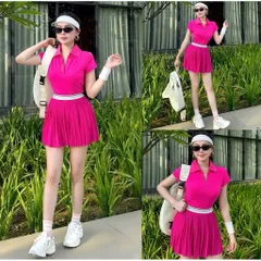 Bộ đồ thể thao nữ áo polo cổ bẻ tay ngắn chân váy xếp ly dáng xòe vải poly co giãn thoáng mát