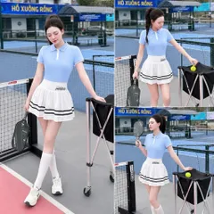 Set thể thao nữ COSLEAF Pickleball áo polo cổ bẻ váy xếp ly thun lạnh co giãn thoáng mát 3 màu