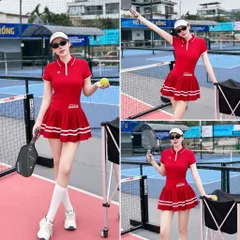 Set thể thao nữ COSLEAF Pickleball áo polo cổ bẻ váy xếp ly thun lạnh co giãn thoáng mát 3 màu