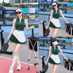 Set thể thao nữ polo sát nách phối chân váy xếp ly, co giãn thoáng mát chơi pickleball tennis