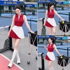 Set thể thao nữ polo sát nách phối chân váy xếp ly, co giãn thoáng mát chơi pickleball tennis