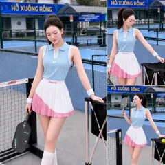 Set thể thao nữ polo sát nách phối chân váy xếp ly, co giãn thoáng mát chơi pickleball tennis