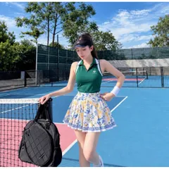 Set thể thao nữ thời trang áo polo sát nách phối chân váy xếp ly họa tiết hoa, co giãn thoáng mát