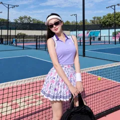 Set thể thao nữ thời trang áo polo sát nách phối chân váy xếp ly họa tiết hoa, co giãn thoáng mát