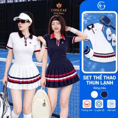 Bộ đồ thể thao nữ COSLEAF Pickleball áo polo chân váy xếp ly thun lạnh co giãn 2 màu