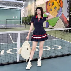 Bộ đồ thể thao nữ COSLEAF Pickleball áo polo chân váy xếp ly thun lạnh co giãn 2 màu