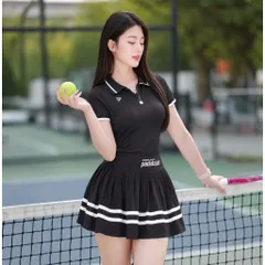 Chân váy pickleball nữ vải thun lạnh xếp ly, cạp cao co giãn, viền sọc phong cách thể thao