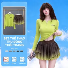 Set thể thao nữ Wils thu đông áo tay dài cổ trụ chân váy tennis xếp ly phối voan nhiều màu