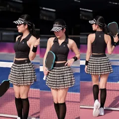 Bộ Thể Thao Nữ Pickleball Thun Lulu Áo Croptop Sát Nách Phối Chân Váy Xếp Ly Thoáng Mát