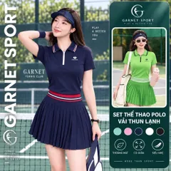 Set thể thao nữ GARNET áo polo chân váy xếp ly vải thun lạnh co giãn thoáng mát chơi tennis