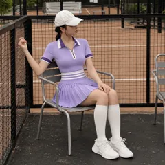 Set thể thao nữ Pickleball áo polo cổ khóa kéo phối màu kèm chân váy xếp ly quần bảo hộ vải thun lulu