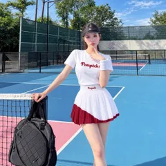 Set thể thao nữ Pompêche thun lạnh áo ngắn tay chân váy xếp ly chơi tennis pickleball cầu lông