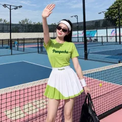 Set thể thao nữ Pompêche thun lạnh áo ngắn tay chân váy xếp ly chơi tennis pickleball cầu lông
