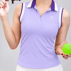 Áo polo thể thao nữ POMPECHE sát nách phối viền, chất vải co giãn thoáng mát dùng chơi golf tennis