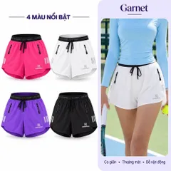 Quần short thể thao nữ vải gió 2 lớp có quần bảo hộ, túi khóa kéo, chạy bộ tập gym thoáng mát