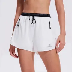 Quần short thể thao nữ vải gió 2 lớp có quần bảo hộ, túi khóa kéo, chạy bộ tập gym thoáng mát