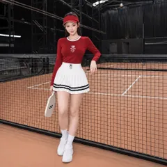 Set thể thao nữ dài tay GARNET thun lạnh co giãn, áo cổ tròn phối chân váy xếp ly phong cách tennis