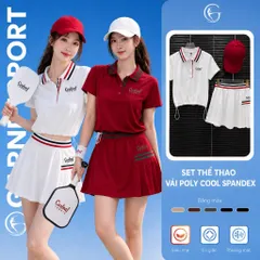 Set Thể Thao Nữ Áo Polo Cổ Đức Rút Giây - Vải Poly Spandex Chân Váy Xếp Ly Cách Điệu Chơi pickleball, tennis