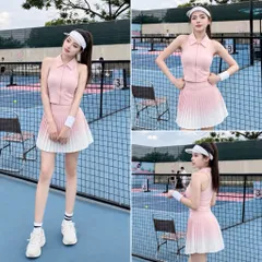 Set Thể Thao Nữ Áo Ba Lỗ Đệm Mút Su Phối Chân Váy Xếp Ly Cạp Cao Hack Dáng Tập Pick, Tennis Cho Nữ