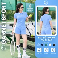 Bộ đồ thể thao nữ GARNET áo polo cổ bẻ tay ngắn quần short vải cá sấu co giãn thoáng mát chơi tennis