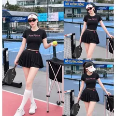 Bộ tennis nữ áo croptop ôm dáng phối váy quần xếp ly có quần trong co giãn 3 màu