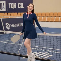 Áo polo nữ Garnet Sport dài tay cổ khóa kéo co giãn thoáng mát phong cách tennis nữ tính