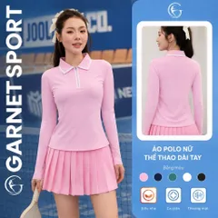Áo polo nữ Garnet Sport dài tay cổ khóa kéo co giãn thoáng mát phong cách tennis nữ tính